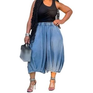 LoprNsdgt Casual Losse Cropped Jeans Voor Dames Trendy Elastische Taille Boyfriend Rekbare Denim Broek,Blauw,3XL