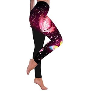 Auleset Yoga Broek voor Vrouwen, Leggings Hoge Taille Veelkleurige Vlinder Gedrukt Hip Lift Stretchy Skinny Broek Voor Sport - Roze M, roze, XL