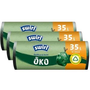 Swirl Eco vuilniszakken 35 liter, 12 stuks per rol met trekkoord (verpakking van 3 stuks)