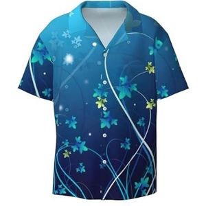 TyEdee Blauwe Mini Bloem Swirl Print Heren Korte Mouw Jurk Shirts Met Zak Casual Button Down Shirts Business Shirt, Zwart, XL