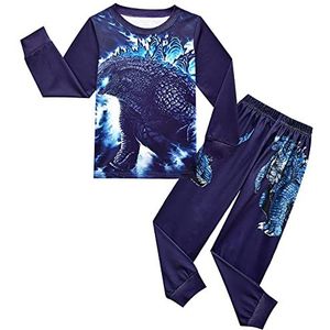 Little Boy Kids Godzillas Pyjama 2-delige lange mouw Cartoon Bedrukt Shirt Broek Nachtkleding Casual Kleding Sets, Zwart, 7-8 Jaren