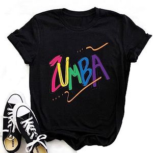 Vrouwen Zumba Atletische Ronde Hals Korte Mouwen Grafische Gedrukt T-Shirt Dance Workout Top Casual Tee Lady Slim Fit, # 2, M