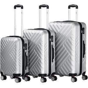 Zelsius Koffer set van 3 stuks, harde ABS-koffer met cijferslot, dubbele wielen en scheidingswand voor binnenshuis, handbagage, 3-delig, trolley, grote bagageset, grijs, Kofferset