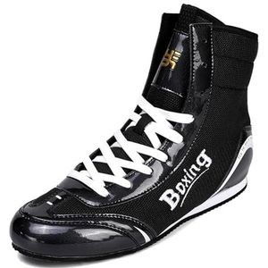 Hiuzylqx Unisex hoge boksschoenen, ademend, vecht- en worstelschoenen, powerlifting, bodybuilding, vechtsporten, wedstrijd- en trainingsschoenen,zwart,36 EU