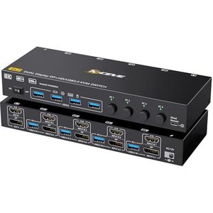 YOUTINGHDAV KVM Switch 4 PC 2 monitoren HDMI DisplayPort 8K @60Hz 4K @144Hz, USB 3.0 KVM Switch Dual Monitor voor 4 pc's delen toetsenbord, muis en printer, met bedrade afstandsbediening