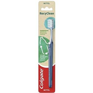 Colgate RecyClean tandenborstel medium, 1 stuk - handtandenborstel met borstelharen op plantaardige basis en handvat van 100% gerecycled plastic