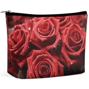 HEBVNJF Reizen Make-up Tas Draagbare Kosmetische Zak Zoete Dieren Leuke Kat Make-up Opbergtas voor Vrouwen/meisje, Rode Roos, Eén maat