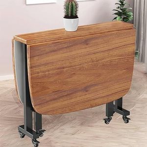 AIJILI Eettafel met beweegbare wielen voor kleine ruimtes, klaptafel van hout, voor de keuken, rechthoekig design, uittrekbaar, bruin, 100 x 60 cm