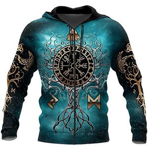 Noorse Mythe Levensboom 3D-geprinte Hoodies Voor Heren, Viking Kompas Totem Grafische Casual Korte Mouw, Outdoor Losse Harajuku Pullover Lange Mouw Sweatshirt