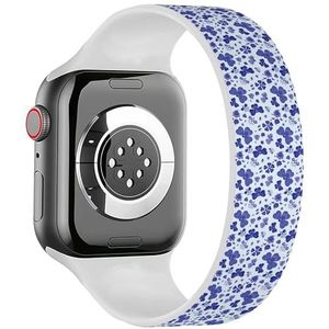 Solo Loop Band Compatibel met All Series Apple Watch 38/40/41mm (Blauwe Bloemen) Elastische Siliconen Band Strap Accessoire, Siliconen, Geen edelsteen