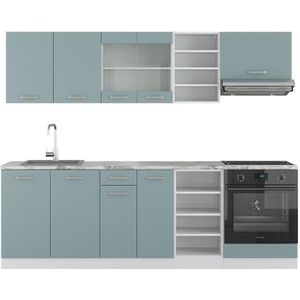 Vicco Kitchenette R-Line Solid Wit Blauw Grijs 240 cm Moderne keukenkasten Keukenmeubel