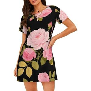 Zelinge Dames nachtkleding nachthemden los nachthemd pyjama jurk ruime nachtkleding S-3XL, Rozen Vintage Donker, S