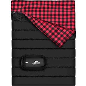 Katoenen flanel dubbele slaapzak voor kamperen, wandelen of wandelen. Queen Size 2 personen waterdichte slaapzak voor volwassenen of tieners. Vrachtwagen, tent of slaapzak, lichtgewicht (Zwart/rood)
