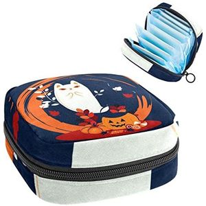Kat en maan,Periode Pouch Draagbaar,Tampon Opbergtas,Tampon Houder voor Portemonnee Vrouwelijke Product Organizer, Meerkleurig, 4.7x6.6x6.6 in/12x17x17 cm