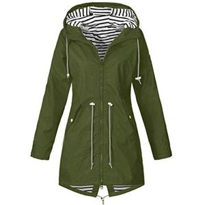 Kanpola Regenjas voor dames, waterdicht, winddicht, overgangsjas, effen, hoodie, windbreaker, winterjas, functionele jas, outdoorjas, outwear, N - groen, XXL