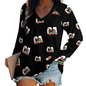 California Bear Flag dames lange mouwen V-hals T-shirts herfst tops pullover tuniek T-shirt voor leggings