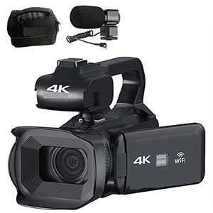 Videocamera Vlogcamera Recorder 18X Volledige 4K 60FPS Professionele Camcorder for Live Stream Webcam 64MP Digitale Video Camera 4 Scherm Roteren Vlog Recorder(16G SD Card,With Microphone)