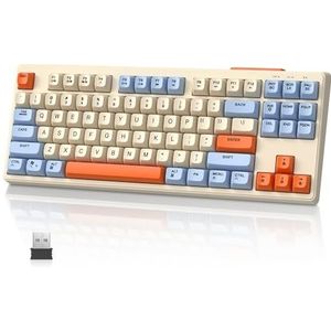 M87 TKL- Draadloos gamingtoetsenbord met dubbele modus, Bluetooth / 2,4 Ghz, PBT keycap, 4000 mAh oplaadbare batterij, gemengd kleuren-regenboogverlicht toetsenbord met mechanisch gevoel- Bosbessen