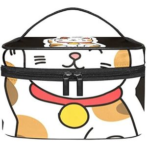Leuke Japan Lucky Cats Kitty zwarte achtergrond make-up organizer tas, reizen make-up tas organizer case draagbare cosmetische tas voor vrouwen en meisjes toiletartikelen, Meerkleurig, 22.5x15x13.8cm/8.9x5.9x5.4in