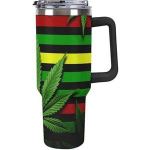 RTFGHJS 40 oz Tumbler Onkruid Gestreepte Geïsoleerde Tumbler Reizen Koffiemok met Rietjesdeksel Roestvrijstalen Waterfles Vacuüm Geïsoleerde Tumbler voor Sport Werk Auto Reizen Weekends