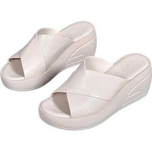 kumosaga Orthopedische sandalen for dames, 2024 zomer comfortabele lederen sleehakken, damesplatformsandalen met steunzool (Color : White, Size : EU38)