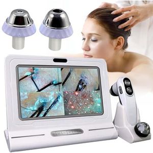 11inch LCD Huid & Haar Analyzer, Multifunctionele Haarfollikel Analyser Machine voor Thuis en Schoonheidssalon Spa, met 50X /200X DualHeads, 16G Geheugen + 10 Miljoen Pixels + 4 Scherm Vergelijking