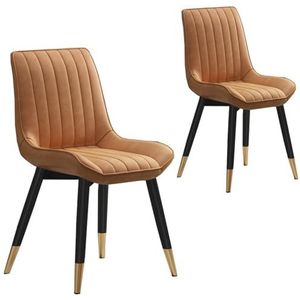 Kunstlederen eetkamerstoelen set van 2, stoelen met hoog stretchschuimkussen, PU-leisure stoel met metalen poten voor thuiskeuken kantoor bistrocafé Orange,2 set