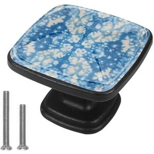 Moderniseer uw kasten met deze set van 4 zwarte kastknoppen, vierkante ladehandgrepen met patroon, blauwe tie-dye