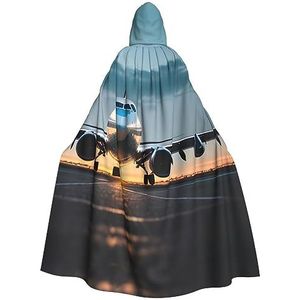 Bxzpzplj Vliegtuig in de avond licht print mystieke mantel met capuchon voor mannen en vrouwen, Halloween, cosplay en carnaval, 185 cm