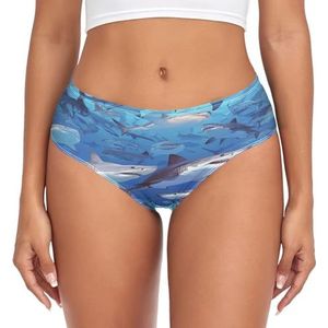 sawoinoa Zeevis Blauwe Haaien Vissen Onderbroek Vrouwen Middelgrote Taille Slip Vrouwen Comfortabel Elastisch Sexy Ondergoed Bikini Slipje, Mode Pop, M