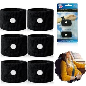 3 paar elastische anti-misselijkheid polsbandjes, gebreide en wasbare reliëfband, drugsvrije acupressuurbanden voor reizen, bewegingsziektebanden, maat 3,5 cm