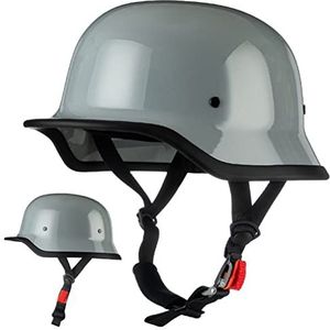 Vintage Duitse motorfiets halve helm, ECE/DOT goedgekeurd volwassen mannen vrouwen retro open helm, met verstelbare snelsluiting, voor fiets cruiser scooter M,XL=61-62CM