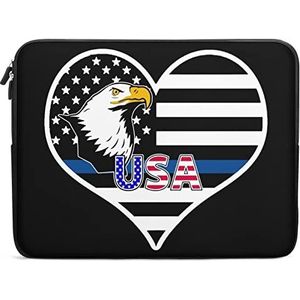 Dunne Blauwe Lijn Amerikaanse Vlag Grappige Laptop Sleeve Draagtas Messenger Aktetas Beschermhoes voor 10/12/13/15/17 Inch