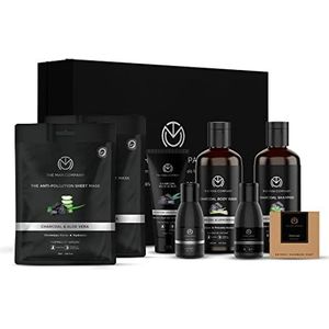 The Man Company Ultimate Charcoal De-Tan Kit with Elegant Gift Box, Charcoal Body Wash, Shampoo, Face Scrub, Face Wash, Soap, Sheet Mask X 2, Cleansing Gel, Gift Set for Him