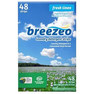 Breezeo Wasmiddelstrips (La'Wasmiddelbladen), frisse linnengeur, 48 ladingen - handiger dan peulen, pacs, vloeistoffen of poeders - Geweldig voor thuis, slaapzaal, reizen, kamperen en handwas