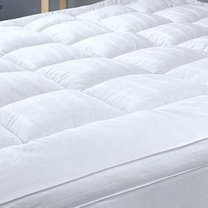 Extra dikke matrastopper van 7,6 cm met 100% katoenen hoes, Baffle Box gestikt ontwerp, dons-alternatief bedtopper voor optimale demping en ondersteuning, ademend (wit, 140 x 200 cm)