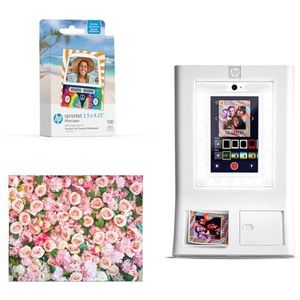 HP Sprocket Fotohokje Instant kleurenfotoprinter (Wit) + Zinkpapier (100 vellen) + Rozen Fotoachtergrond (1)