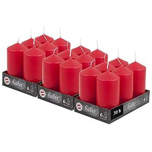 ﻿Hofer Stompkaarsen - 60 x 120 mm - Set van 18 Decoratieve Blokkaarsen - Kleur Rood - Lange Brandduur 30 uur - Druppelwas - Ongeparfumeerd - RAL-kwaliteit