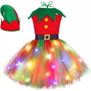 Feestelijk vakantiekostuum, mooie elfenkostuumjurk met LED-verlichting, kerstverkleedkleding, rode en groene elf/359 (Size : XL(78Y))