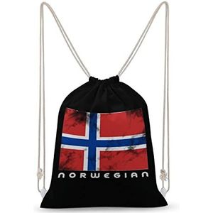 Noorse Nowway Vlag Trekkoord Rugzak String Bag Sackpack Canvas Sport Dagrugzak voor Reizen Gym Winkelen