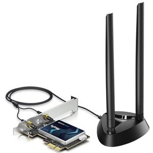 Tylogy WiFi 6 AX3000Mbps PCIe-kaart, Bluetooth 5.2, Dual Band 5 GHz/2,4 GHz, WPA3, dubbele antenne met magnetische basis, Intel AX200 160 MHz, PCIe x1, compatibel met Windows 10/11