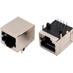 JJMXDZNS 50 stuks RJ45-bus 8-pins kabelinterface afgeschermd kristallen kop licht koper shell stekker vrouwelijk 8P8C enkele netwerkpoort 18 x 13