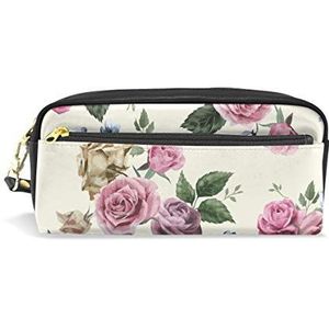 Eslifey Retro Roses Draagbare Pouch PU Lederen School Pen Case Stationaire Potlood Tassen voor Kinderen Waterdichte Cosmetische Tas Make-up Beauty Case