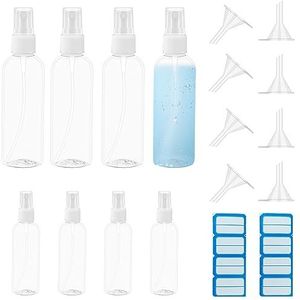 Nutabevr 4 x 100 ml + 4 x 50 ml spuitfles, leeg, met 8 trechters + 8 x etiketten, navulbare spray, herbruikbaar, voor tuin, kapsalon, reisvloeistof, water, cosmetica