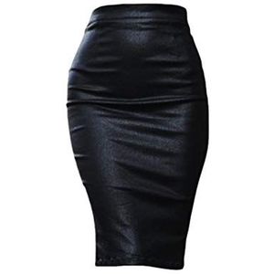 Baijiaye Dames Rokken Sexy Solid PU leren rok Stretch Bodycon Short Mini Rokken Zwart M