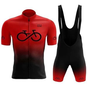 Pro Fietskleding voor heren, wielersportkleding, korte mouwen, zomer, jersey, MTB en bretelbroek met 9D-gelkussen, fietsen, straat, ademend, sneldrogend (rood C, XXL)