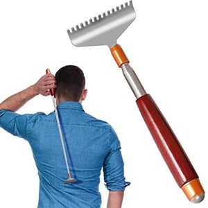 Azymi telescopische rugkrabber voor mannen en vrouwen met houten handvat - massagerol, verbeterde brede stalen 15-tandkop, compacte stevige metalen handrug krabbers massager