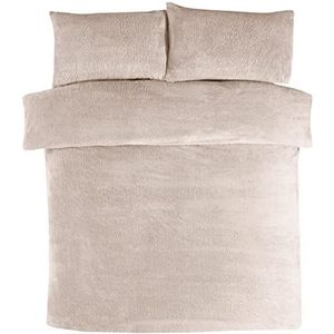 Sleepdown Teddy fleece beddengoedset met kussenslopen, thermisch beddengoed, warm, gezellig, superzacht, voor tweepersoonsbedden, natuurlijk ivoor