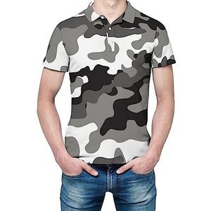 Grijs Camouflage Heren Korte Mouw Shirt Golfshirts Regular-Fit Tennis T-Shirt Casual Zakelijke Tops
