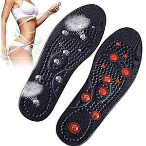 jalkahierontatyynyt, Afslankende inlegzolen, pijnverlichtende schoenzolen, draagbare acupressuur inlegzolen, magnetische massagezolen for vrouwen en mannen(Black,L)